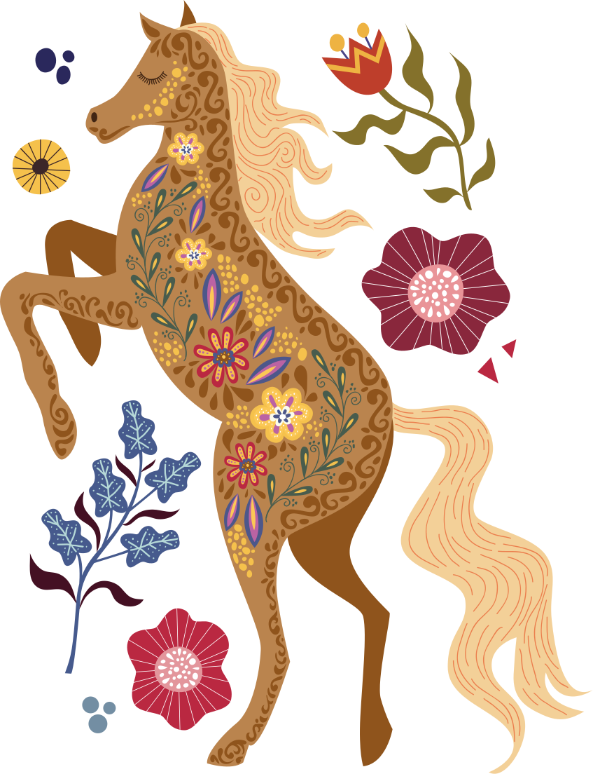 Tapis vinyle plantes illustration de cheval sauvage - TenStickers