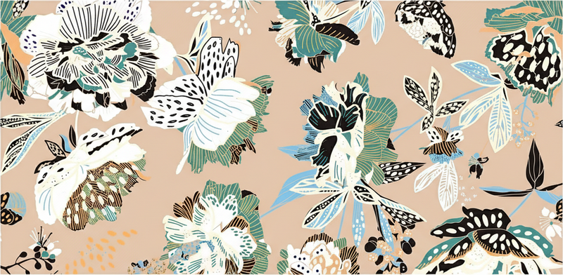 Tapis vinyle salon fleurs beiges neutres - TenStickers