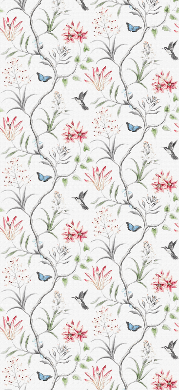Tapis vinyle chambre branches de fleurs oiseaux et papillons - TenStickers