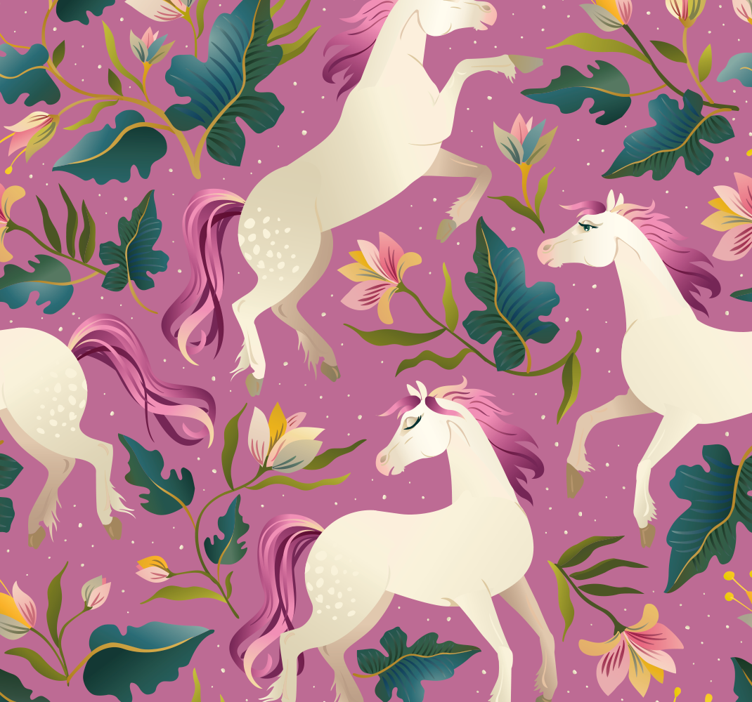 Tapis vinyle chambre design floral et cheval rose - TenStickers