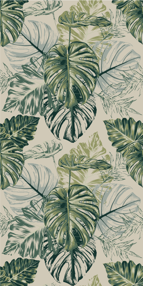Tapis vinyle chambre formes de monstera décolorées beige - TenStickers