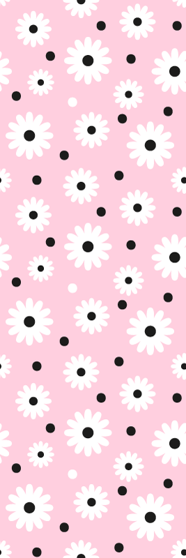 Tapis vinyle chambre motif fleurs pois noirs roses - TenStickers