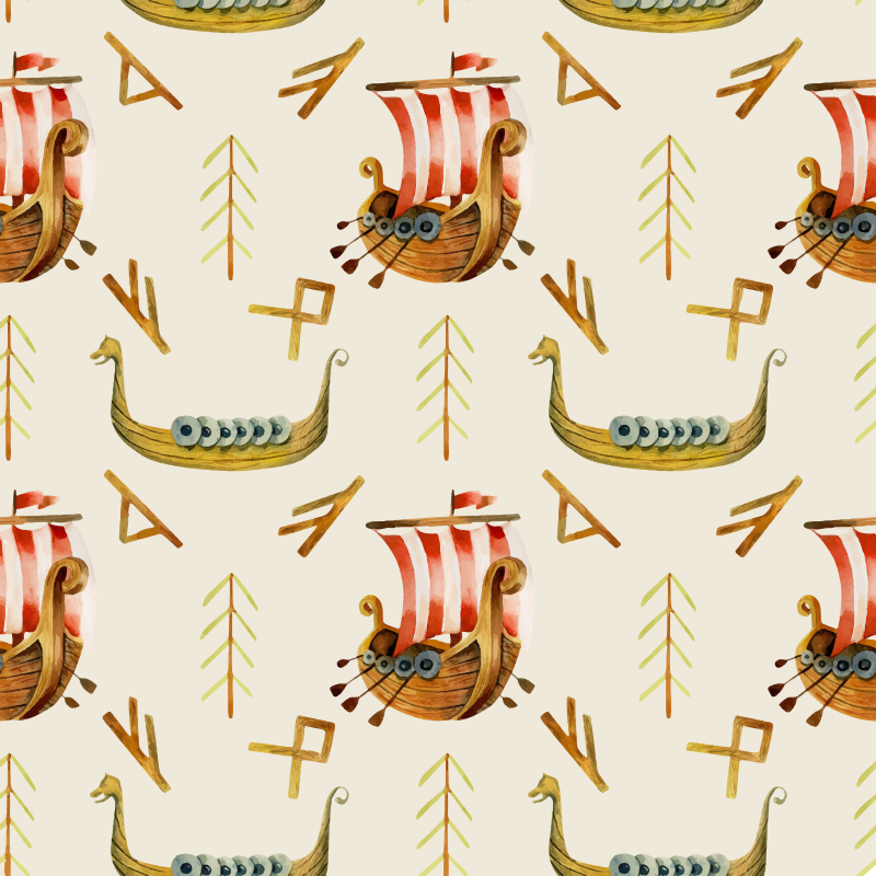 Tapis vinyle nature motif bateau viking - TenStickers
