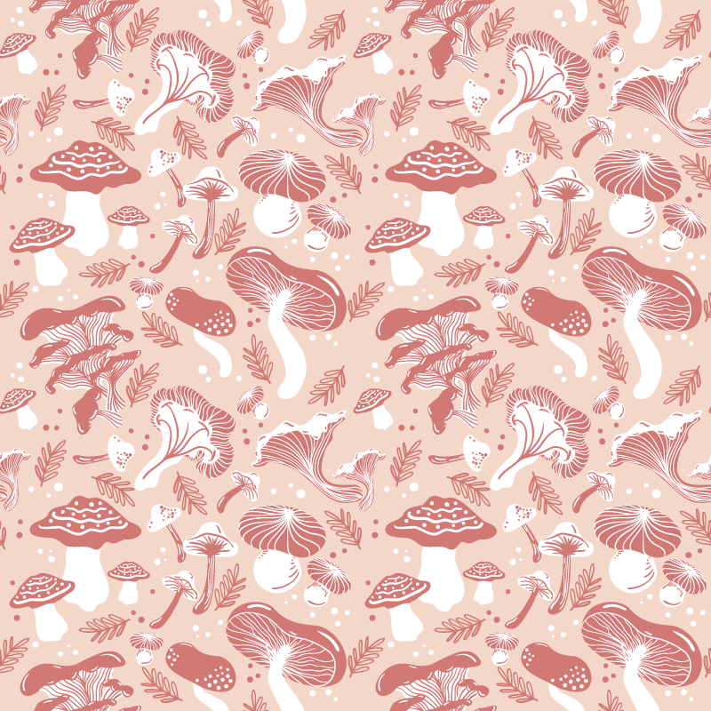 Tapis vinyle plantes champignons forestiers sur beige - TenStickers