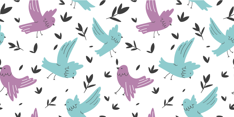 Tapis vinyle plantes oiseaux bleus et violets - TenStickers