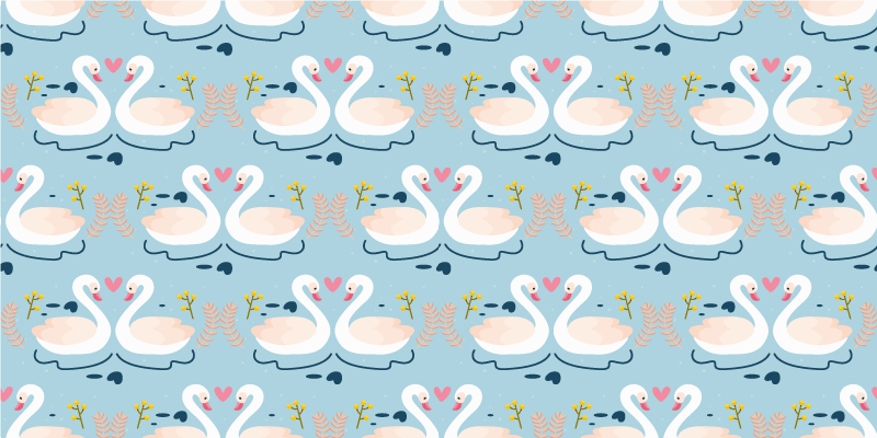 Tapis vinyle plantes motif cygnes amoureux sur fond bleu - TenStickers