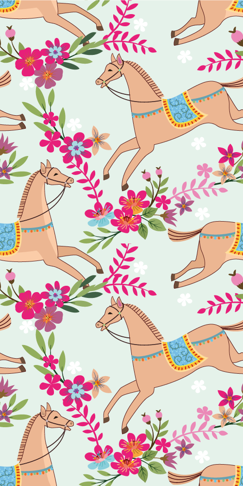 Tapis vinyle chambre motif cheval fleurs roses - TenStickers