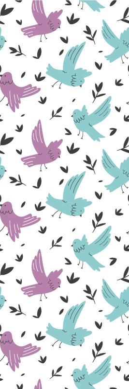 Tapis vinyle chambre oiseaux et plantes bleus et violets - TenStickers