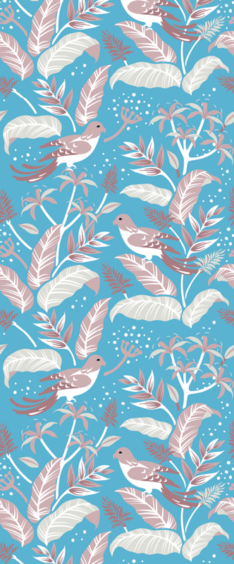Tapis vinyle chambre feuilles tropicales bleu rose - TenStickers