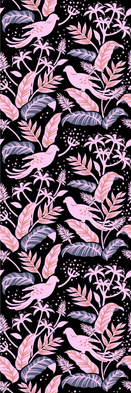 Tapis vinyle chambre oiseaux roses et noirs sur feuilles - TenStickers