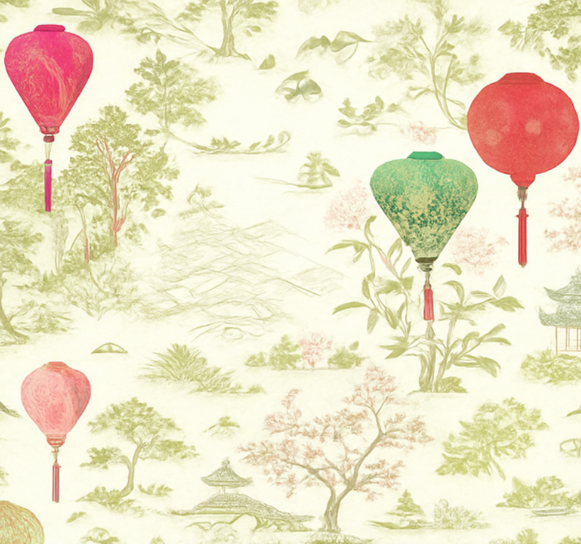 Tapis vinyle chambre paysage chinoiserie oriental - TenStickers