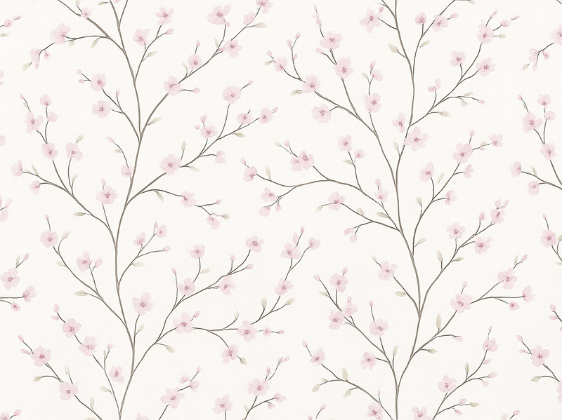 Tapis vinyle chambre arbre gris avec fleurs roses - TenStickers