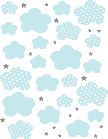 Tapis vinyle pour enfants nuages bleus et étoiles grises - TenStickers
