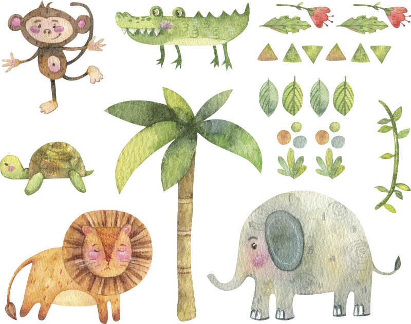 Tapis vinyle pour enfants animaux de la jungle aquarelle - TenStickers