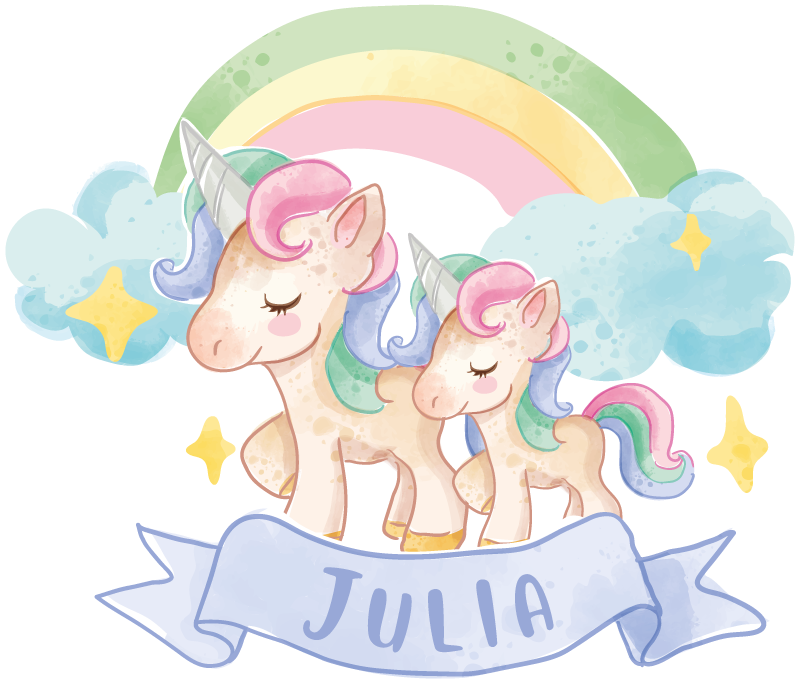 Tapis vinyle pour enfants licornes heureuses sur arc-en-ciel - TenStickers
