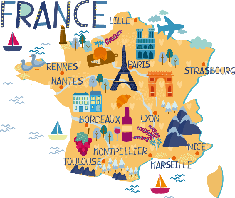 Tapis vinyle carte du monde tourisme france - TenStickers