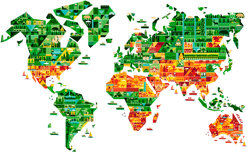 Tapis vinyle carte du monde géométrique décoratif - TenStickers