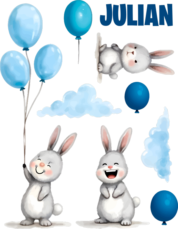Tapis vinyle pour enfants ballons bleus avec lapins - TenStickers