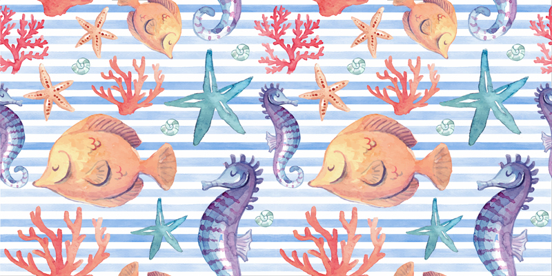 Tapis vinyle salle de bain carreaux de vie marine - TenStickers