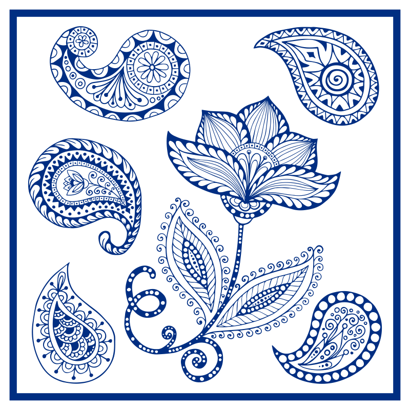 Tapis vinyle cuisine motif cachemire et fleurs - TenStickers