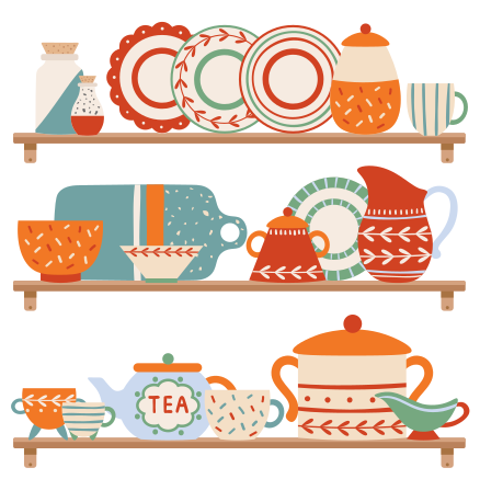 Tapis vinyle cuisine vaisselle de table sur étagère - TenStickers