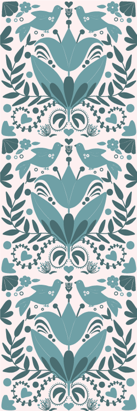 Tapis vinyle cuisine motif folklorique bleu avec oiseaux - TenStickers