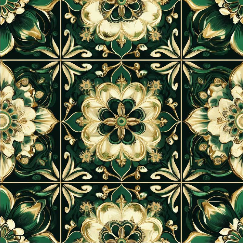 Tapis vinyle cuisine carreaux mosaïque botaniques - TenStickers