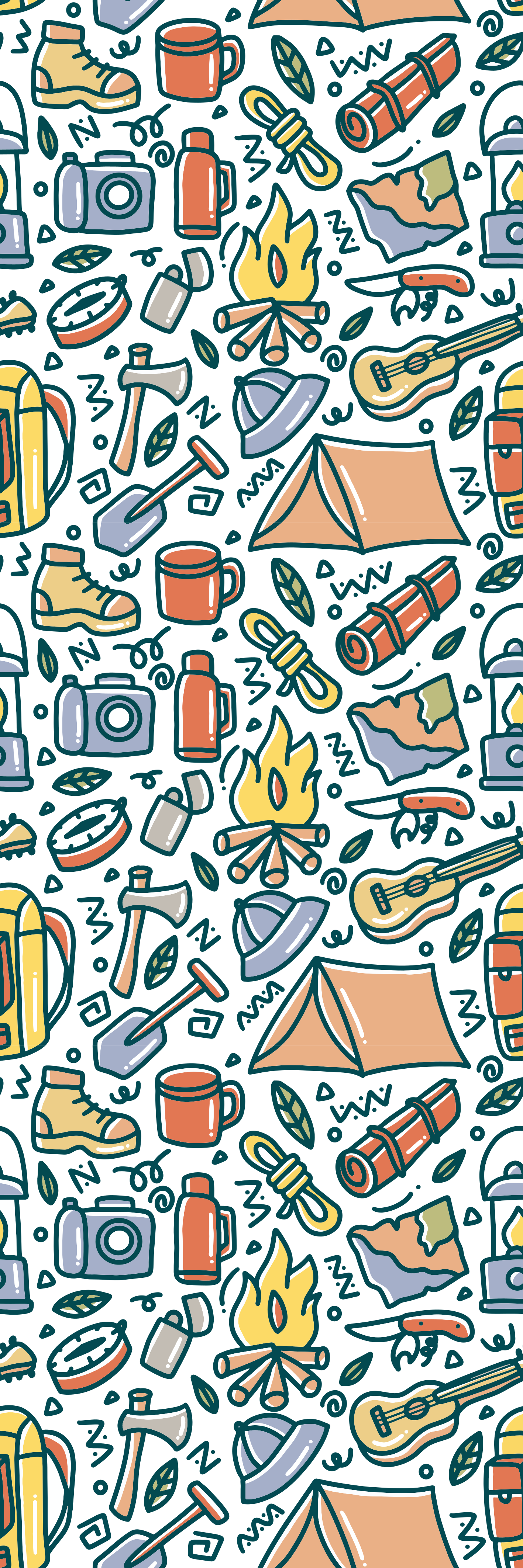 Tapis vinyle chambre montagnes et camping dessinés à la main - TenStickers