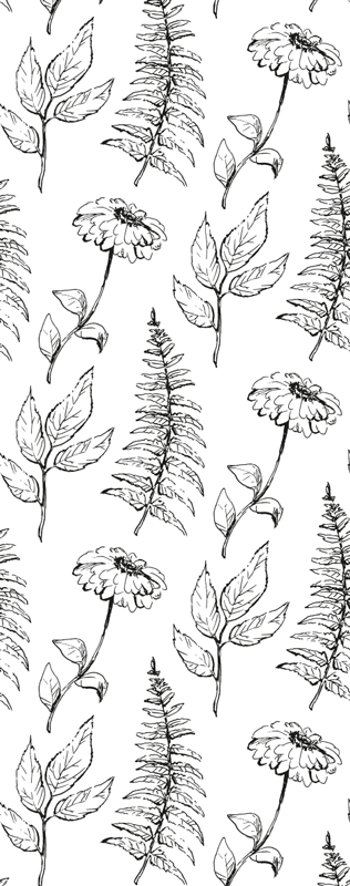 Tapis vinyle chambre motif tulipes noir et blanc minimaliste - TenStickers