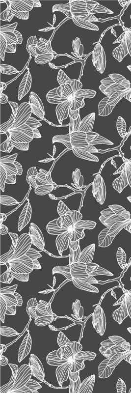 Tapis vinyle chambre design fleur de magnolia gris et blanc - TenStickers