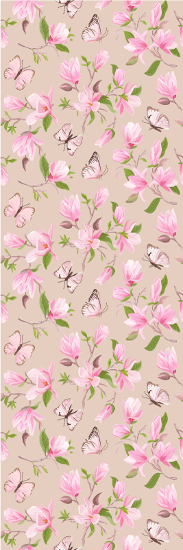 Tapis vinyle chambre design magnolia rose et papillon - TenStickers