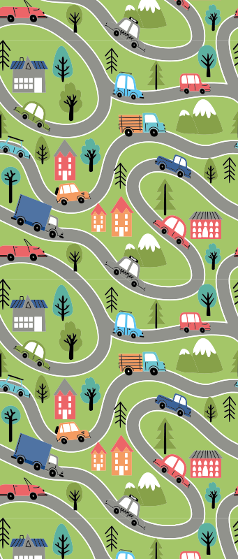 Tapis vinyle chambre rue colorée avec voitures de course - TenStickers