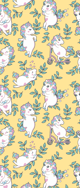 Tapis vinyle chambre motifs licornes et feuilles vertes - TenStickers