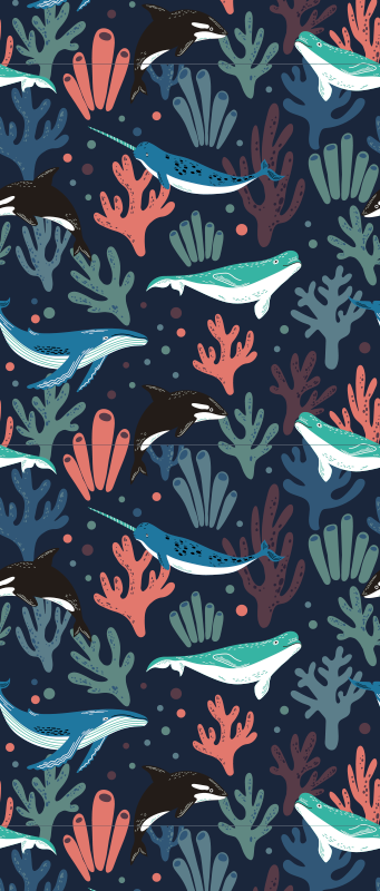 Tapis vinyle chambre animaux marins vibrants sur fond bleu - TenStickers