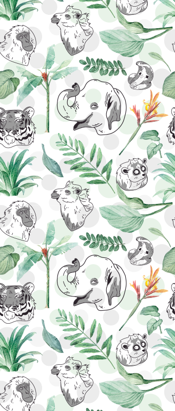 Tapis vinyle chambre animaux et plantes aquarelle - TenStickers