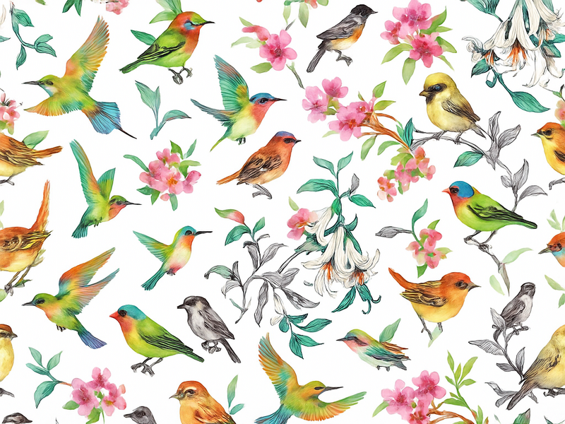 Tapis vinyle chambre nature colorée avec oiseaux - TenStickers