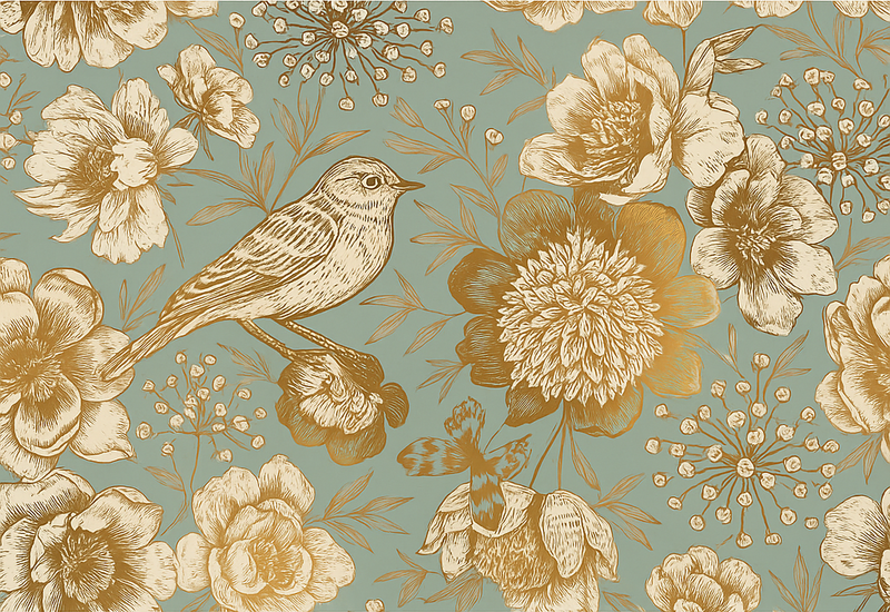 Tapis vinyle chambre fond gris avec fleurs dorées - TenStickers