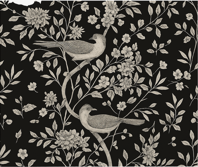 Tapis vinyle chambre arbre gris avec fleurs et oiseaux - TenStickers