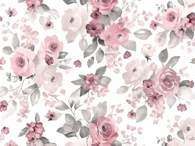 Tapis vinyle chambre motif délicat fleurs grises - TenStickers