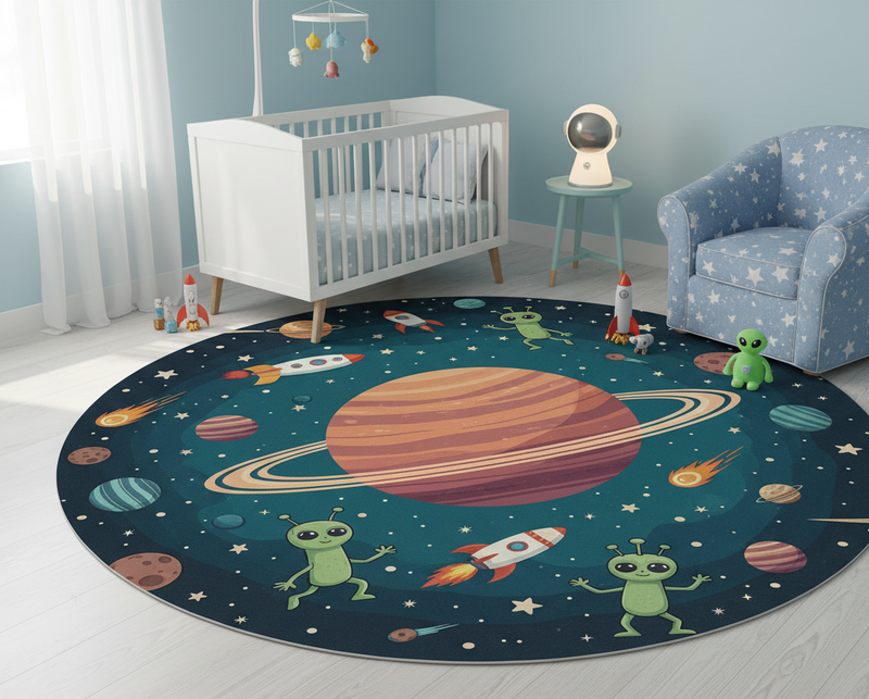 Tapis vinyle chambre illustration ronde d'aliens amusants - TenStickers