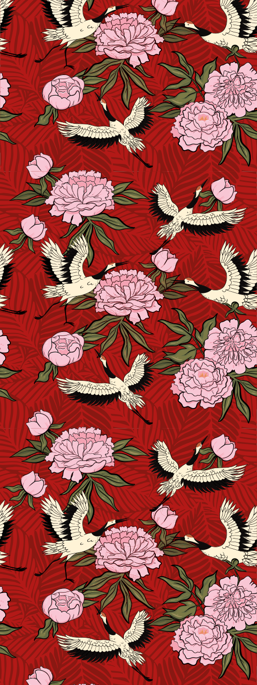 Tapis vinyle chambre oiseaux blancs sur fond tropical rouge - TenStickers