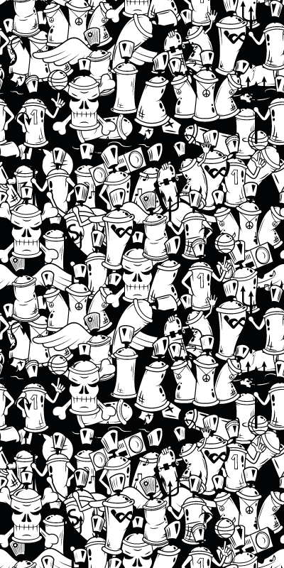 Tapis vinyle chambre aérosols graffiti noir et blanc - TenStickers