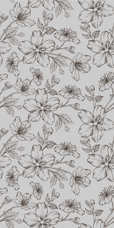 Tapis vinyle chambre fleurs noires dessinées sur fond gris - TenStickers