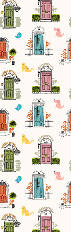 Tapis vinyle chambre symboles animaux et bâtiments - TenStickers