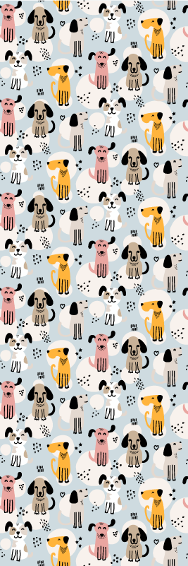 Tapis vinyle chambre chiens multicolores sur fond bleu - TenStickers