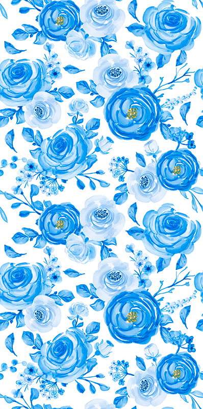 Tapis vinyle nordique horloges bleues et fleurs - TenStickers