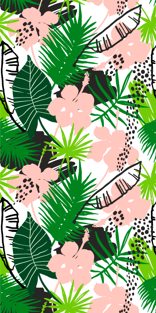 Tapis vinyle nature motifs tropicaux feuilles et fleurs - TenStickers