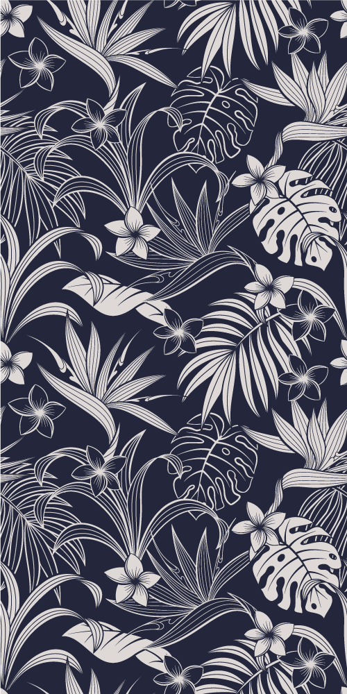 Tapis vinyle nature feuilles et fleurs tropicales sombres - TenStickers