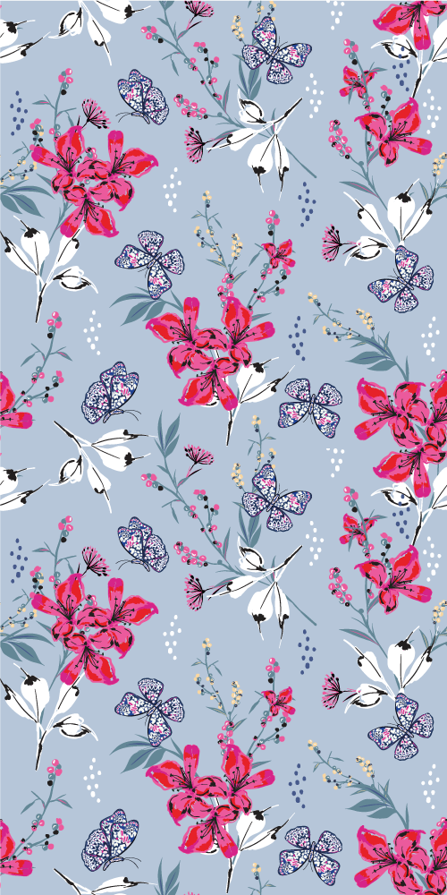 Tapis vinyle nature fleurs rouges abstraites et papillons - TenStickers
