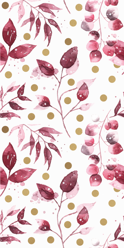 Tapis vinyle nature feuilles bourgogne à pois dorés - TenStickers